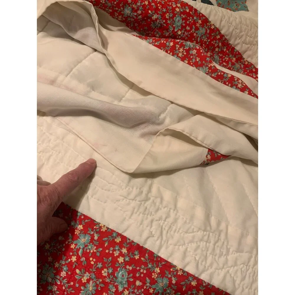 Vintage Lancaster Country Rose Applique` Hand Sewn Quilt 90X70